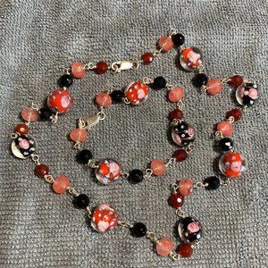 .925 Sterling Glass Bead Necklace & Bracelet Set. (304)